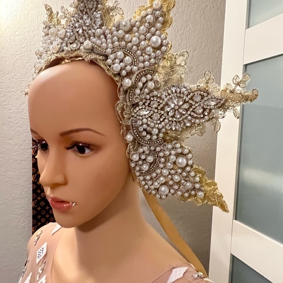 Statement White pearl rhinestones headdress main image 4